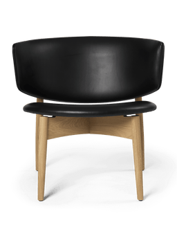 Herman Lounge Chair van eiken met zitting van zwart Envy-leer en gebogen rugleuning