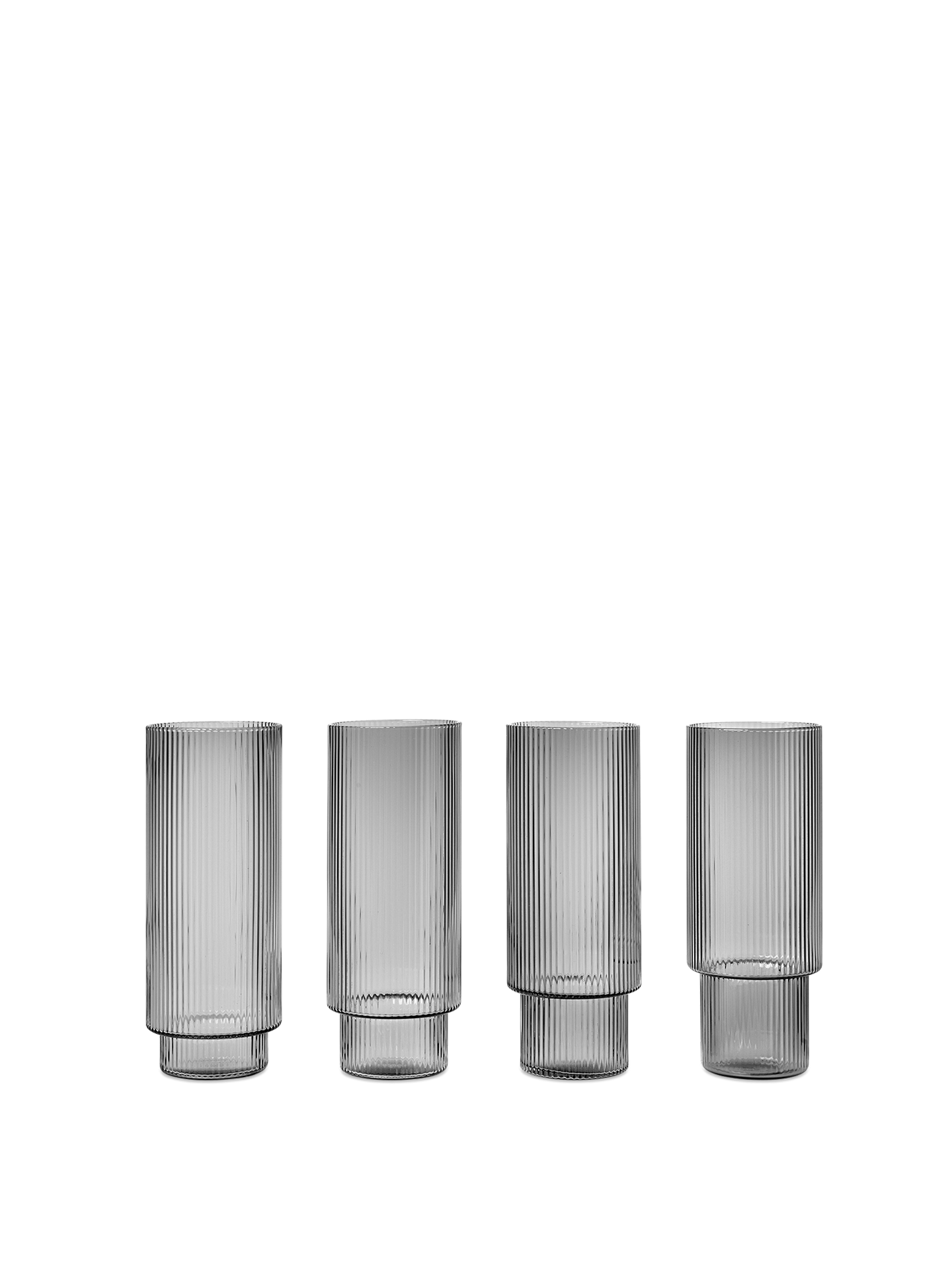 Ripple Long Drink Glasses - Set of 4 - Smoked Grey