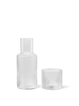 Ripple Carafe Set in transparant, kleine geribbelde karaf met bijpassend glas