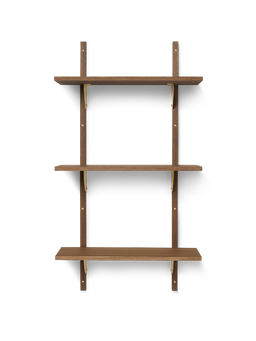 Sector Shelf étagère murale étroite à trois niveaux en chêne fumé avec supports en laiton