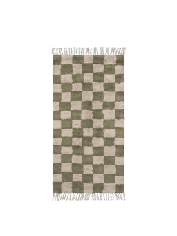 Mara Washable Rug vert orme et sable chaud à motif à carreaux et extrémités à franges