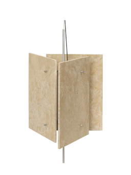 Oeste Pendant Lamp en sable avec trois panneaux en travertin autour d'une tige centrale