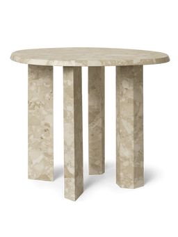 Taula Side Table in sand with rounded top and four broad linear legs