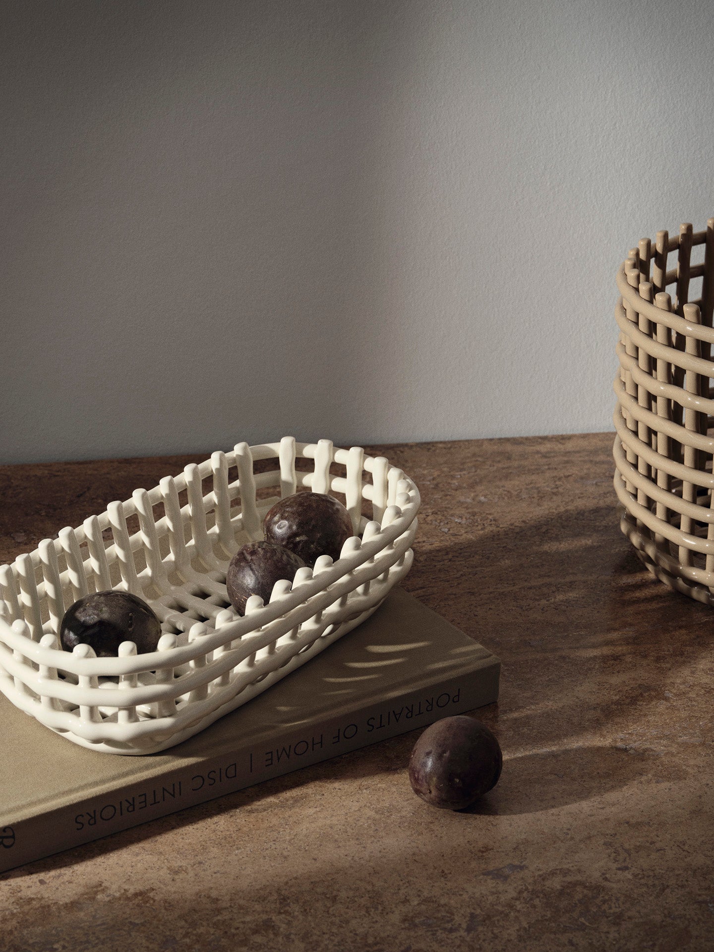 Ceramic Basket - Oval in Off-White by Ferm Living
