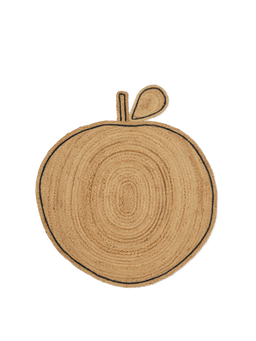 Apple Braided Jute Rug in natural, apple shape with black outline