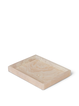 Rectangular tray with raised edges and swirled pearl surface, seen at an angle