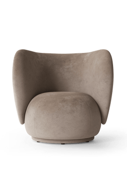 Rico Swivel Lounge Chair en velours beige délavé avec dossier à oreilles incurvé