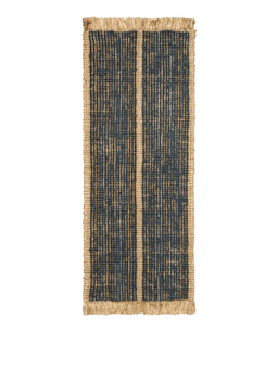 Athens Stripes Runner in naturel/inktblauw, handgeweven jute met franjes aan de uiteinden