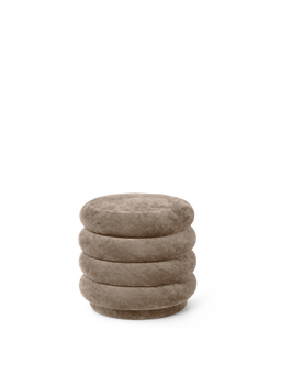 Pouf Round van verbleekt fluweel in beige met gestapelde ringlagen