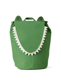 Crocodile Storage in artichoke green, fabric storage bag with toothed jaw and ears