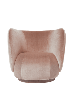 Rico Lounge Chair aus Devoré-Samt in Rosé mit abgerundeten Armlehnen