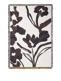 Cilla Tapestry Blanket en blanco roto/morado oscuro con motivo floral y bordes con flecos