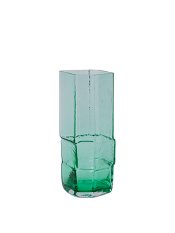 Muro Vase medium in recyceltem Grün, hohe facettierte mundgeblasene Glasvase