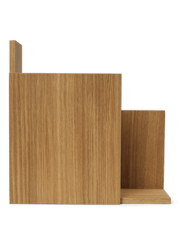 Stagger Shelf in oiled oak, square wall shelf with staggered panels, side view