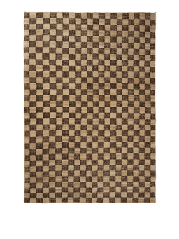 Check Wool Jute Rug in koffiebruin/naturel met dambordpatroon, van bovenaf gezien