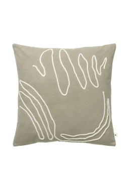 Jot Cushion in olmgroen met gebroken witte gevlochten lijnborduring